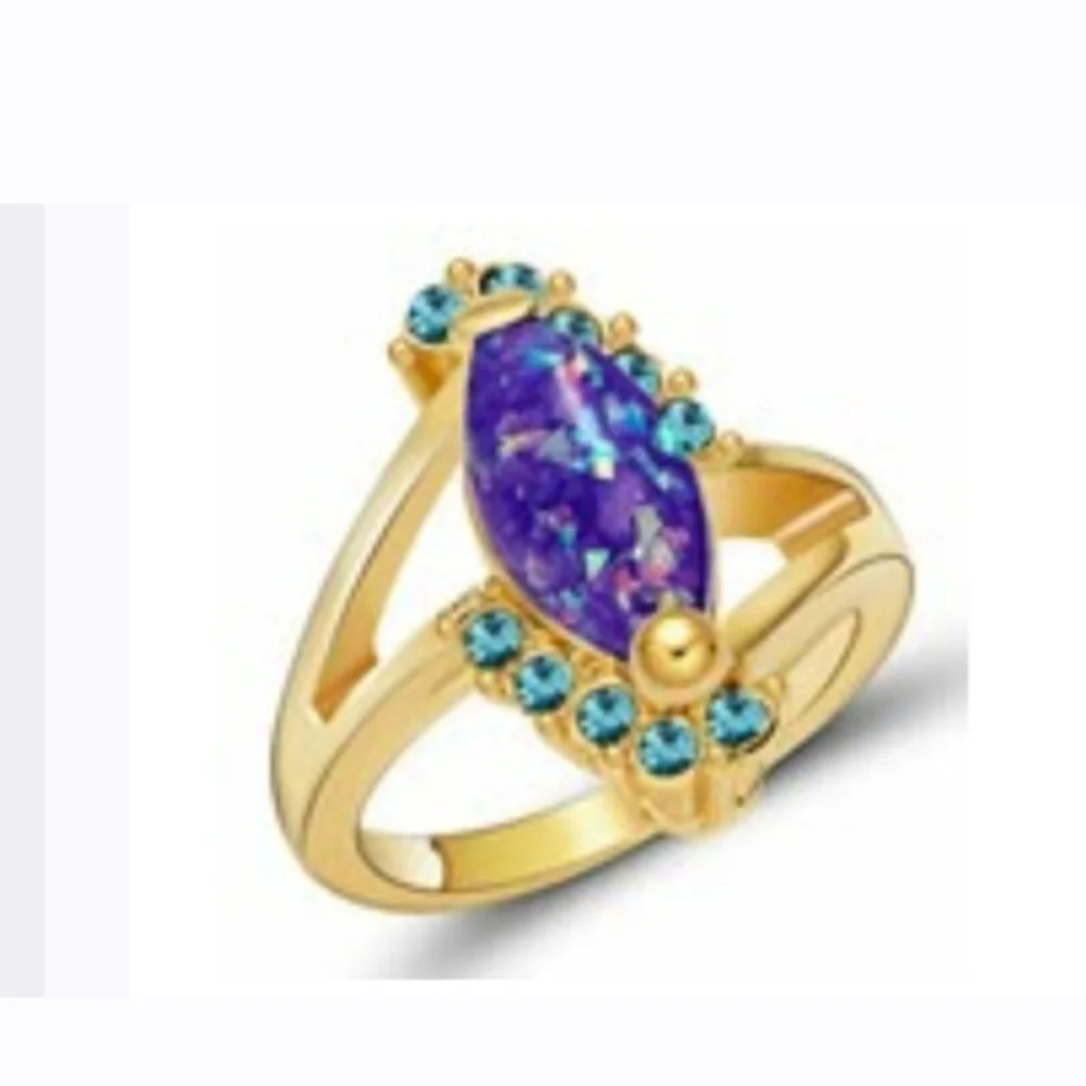New Marquise Cut Purple Fire Opal Gold Filled Ring.